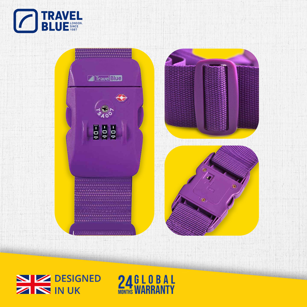 【 Travel Blue 藍旅 】 TSA美國海關密碼鎖 行李束帶 紫色 TB043-PR