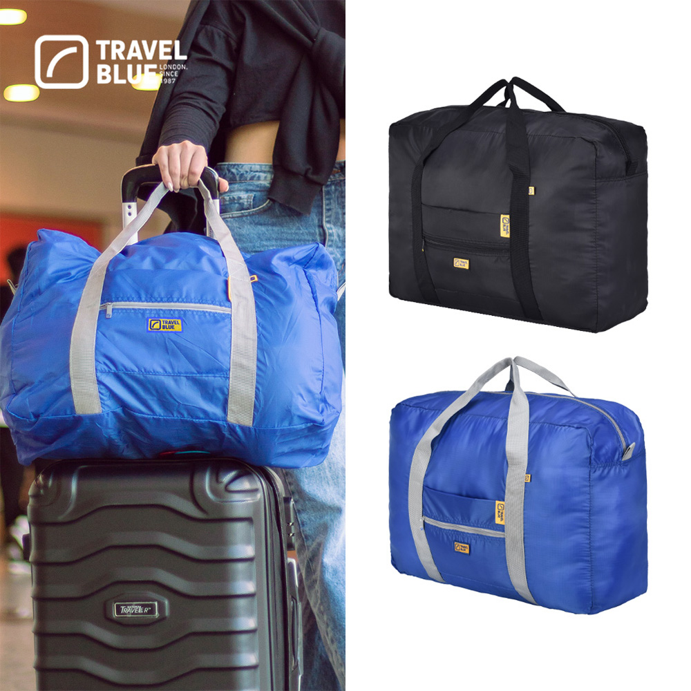 旅行大容量摺疊手提袋 行李袋 折疊袋 旅行袋 30L/48L (黑/藍)