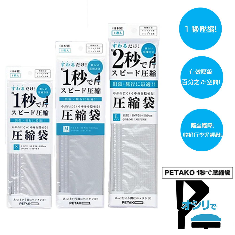 【日本PETAKO】1秒旅行快速壓縮袋-S/M/L各一(日本製專利設計)