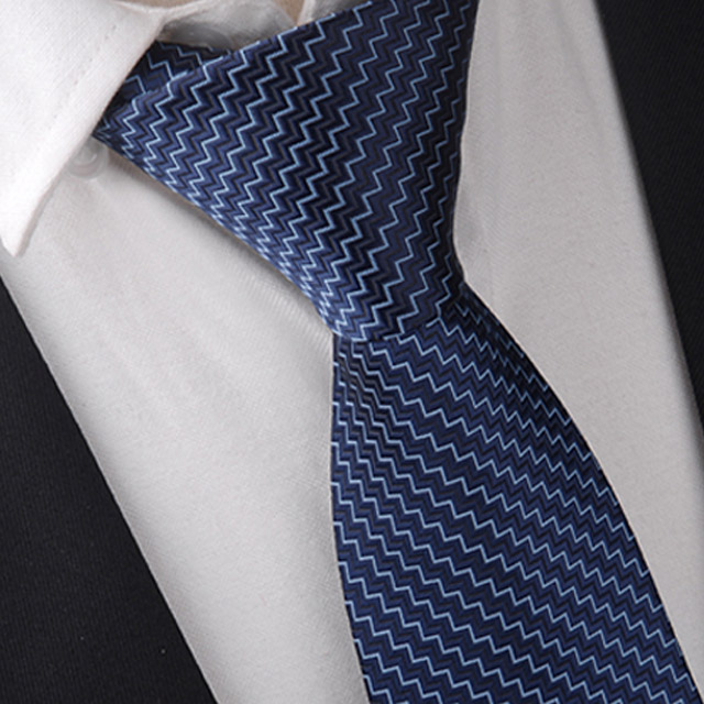 拉福，領帶8cm寬版領帶拉鍊領帶 (幾何藍)