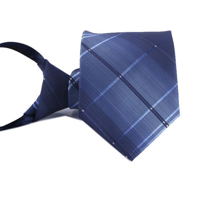 拉福，領帶6cm中窄版領帶拉鍊領帶(漸格子藍)
