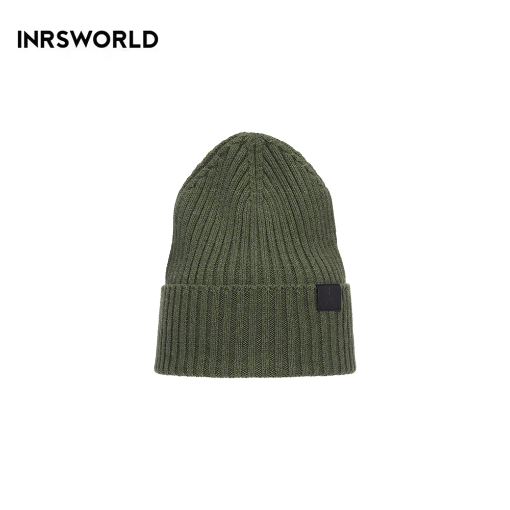 毛線帽【ISW】悉心界素色翻邊毛線帽-綠色 (四色可選)