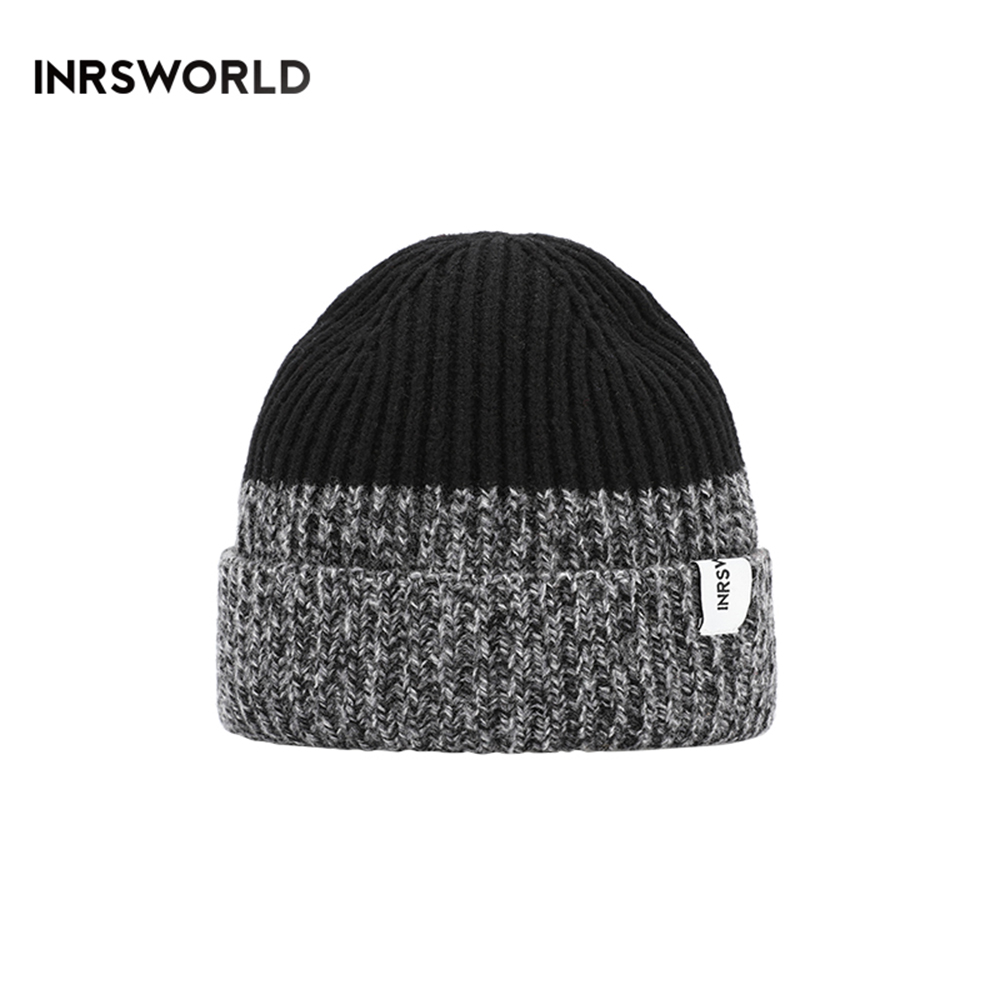 毛線帽【ISW】針織美麗諾羊毛撞色毛線帽-黑色 (三色可選)