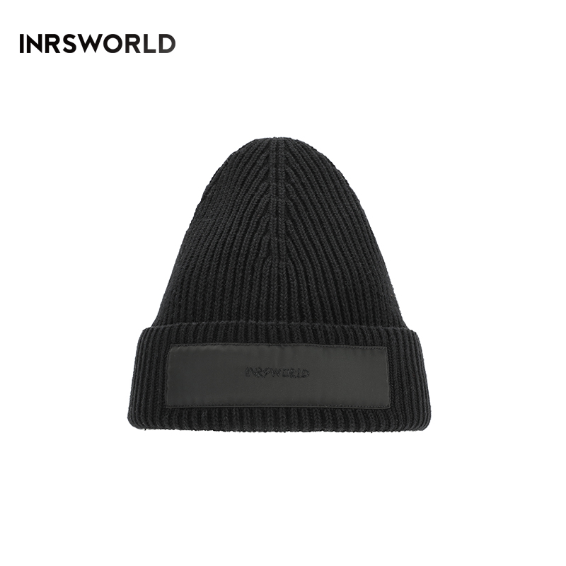 毛線帽【ISW】悉心界純色針織翻邊毛線帽-黑色 男女可戴