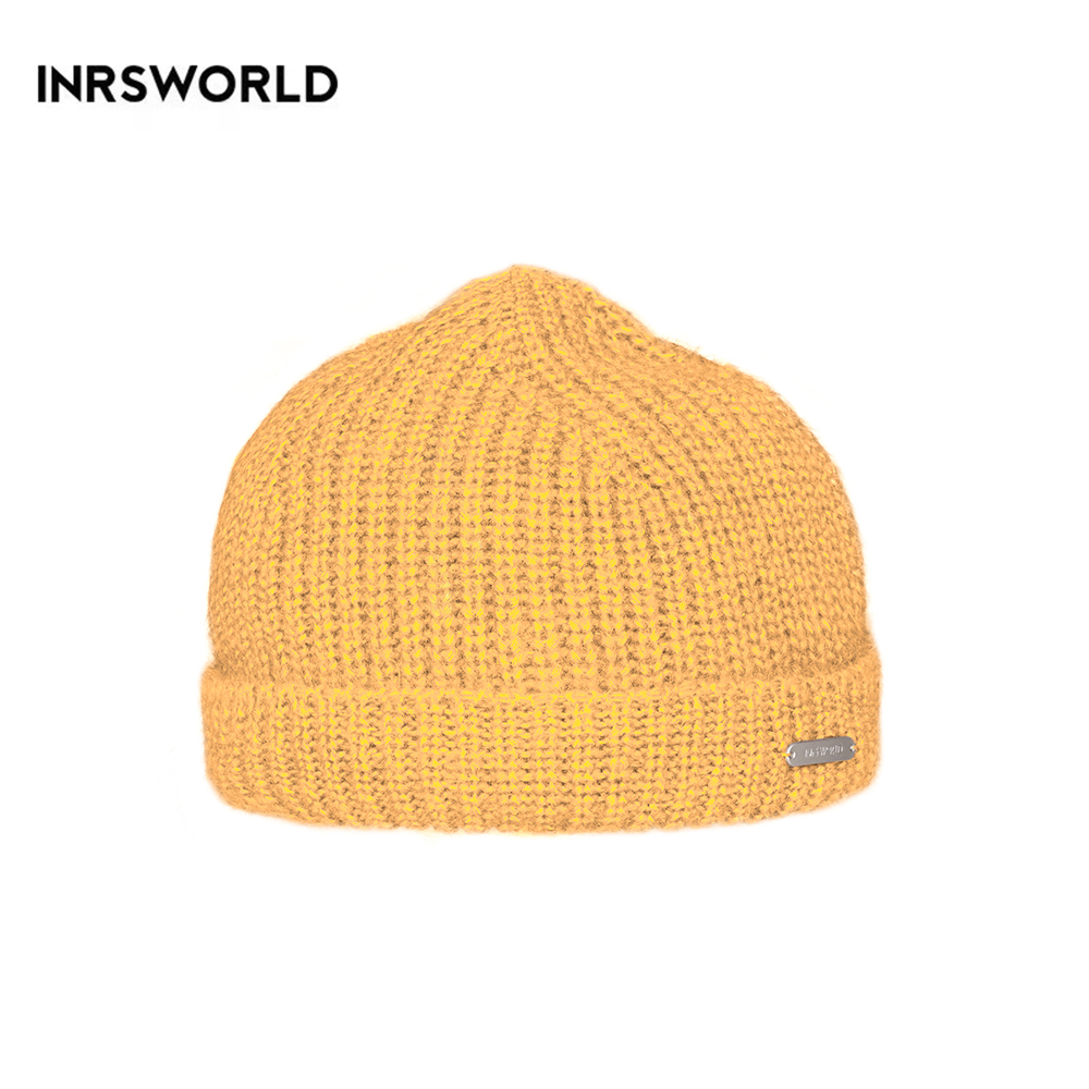 毛線帽【ISW】悉心界馬海毛針織瓜皮帽-黃色 (四色可選)
