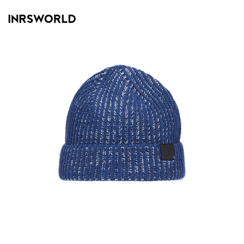 毛線帽【ISW】悉心界針織翻邊瓜皮帽-藍色 (兩色可選)