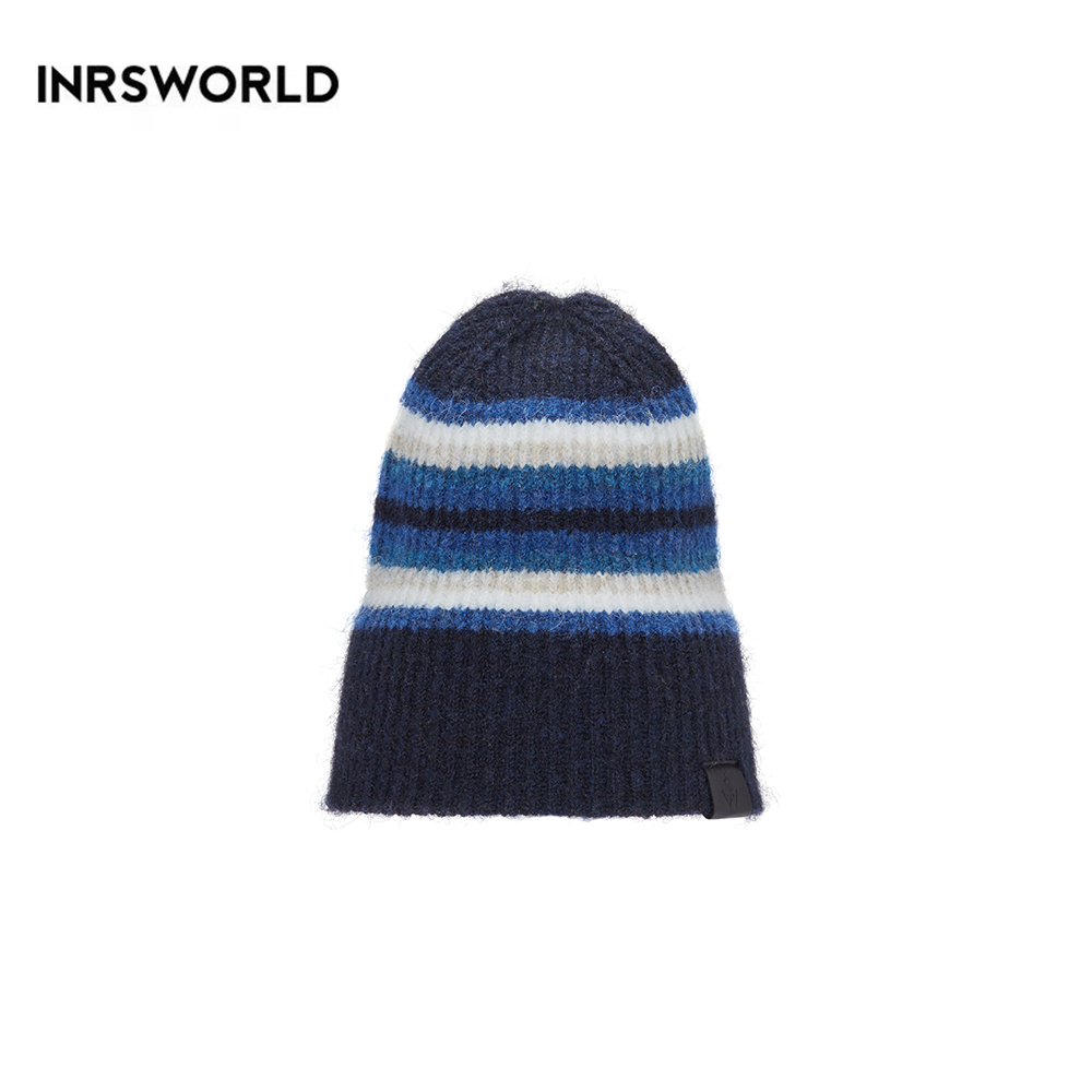 毛線帽【ISW】悉心界 藍白條紋針織毛線帽-無毛球