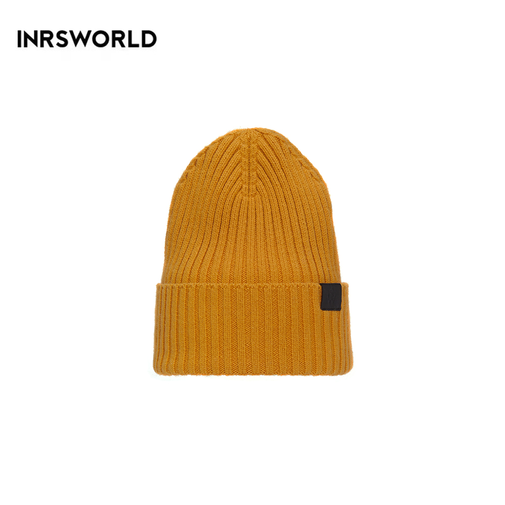 毛線帽【ISW】悉心界素色翻邊毛線帽-橘色 (四色可選)
