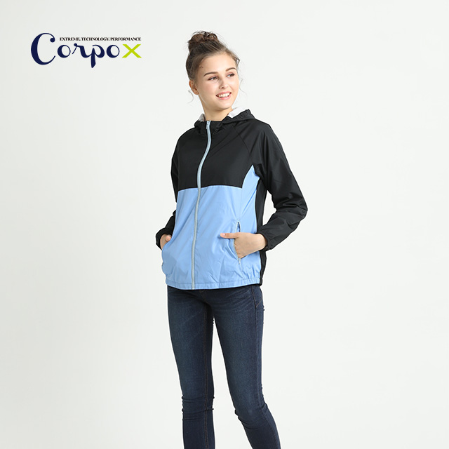 【Corpo X】女款防風防潑水連帽外套-黑+藍