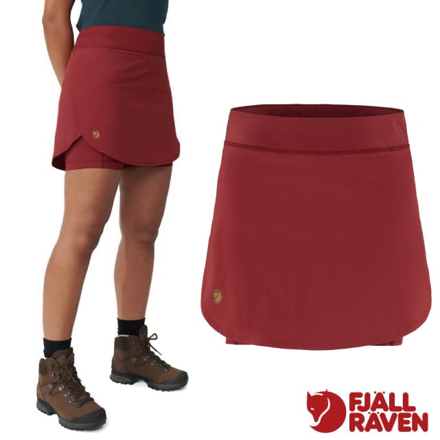 【Fjallraven 小狐狸】女 Abisko Midsummer Skort 彈性輕量透氣休閒褲裙.運動短褲/84780-346 石榴紅