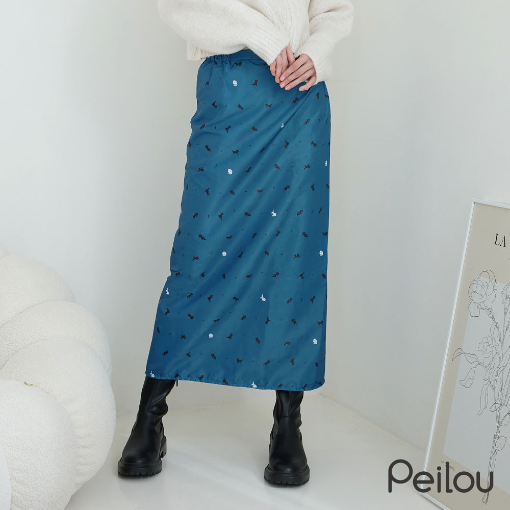 PEILOU 貝柔印花保暖刷毛防雨防風裙-貓咪