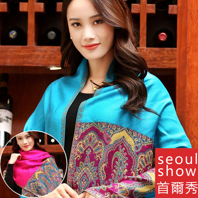 Seoul Show首爾秀 荼蘼花語棉 質編織保暖圍巾披肩