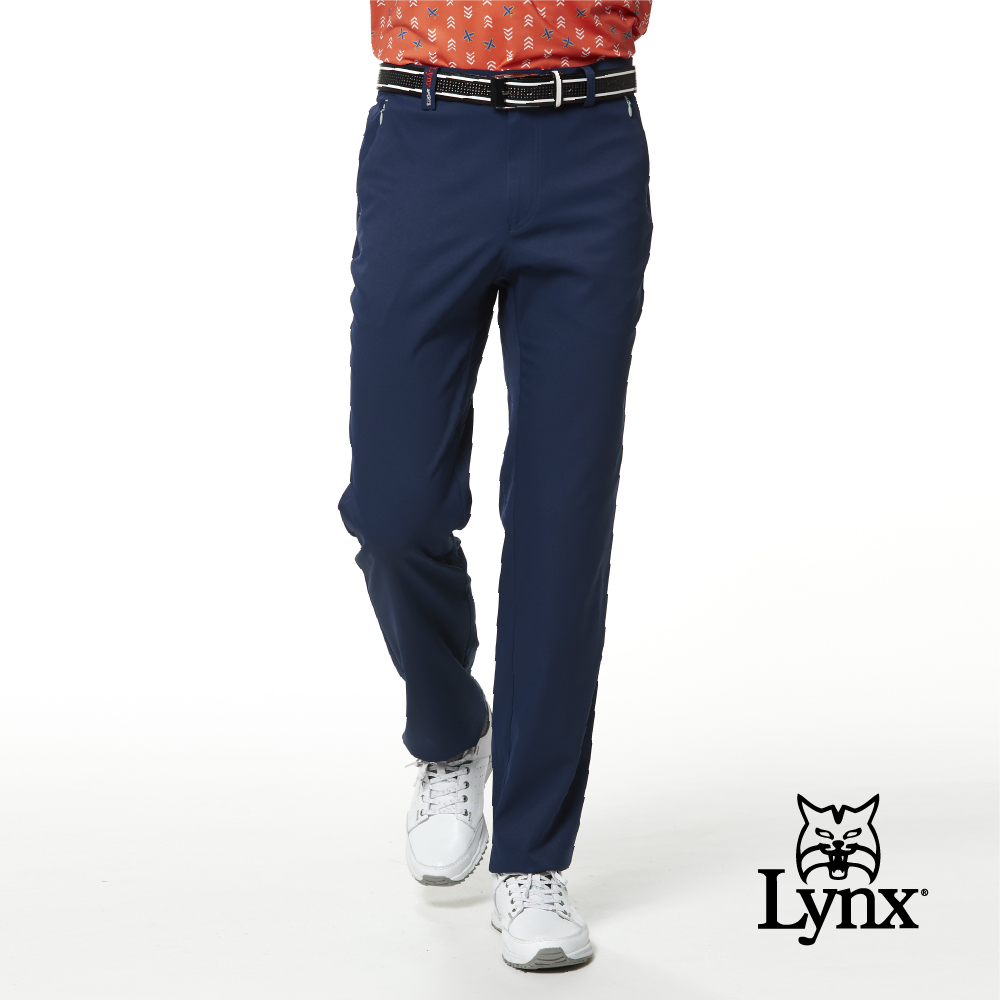 【Lynx Golf】男款日本進口布料透濕防潑水隱形拉鍊平口休閒長褲(二色)