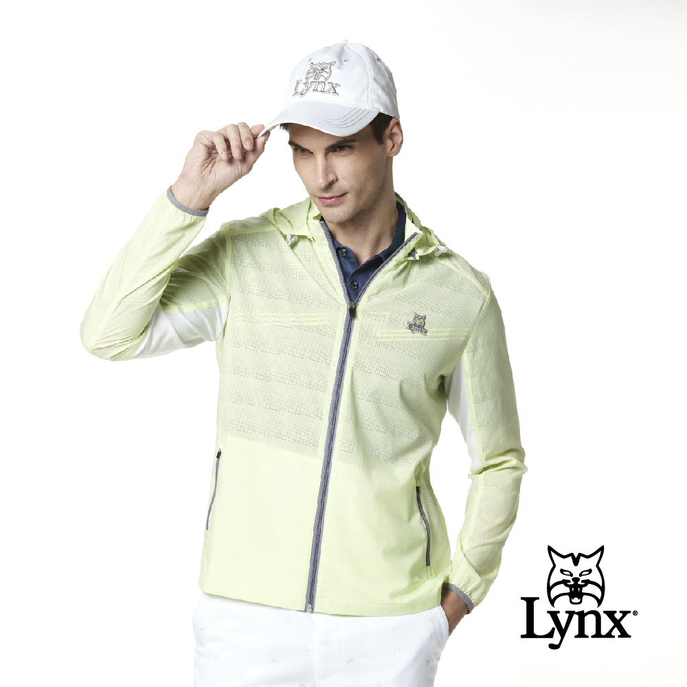 【Lynx Golf】男款素面山貓織標輕量網狀透氣可拆式連帽長袖外套(二色)