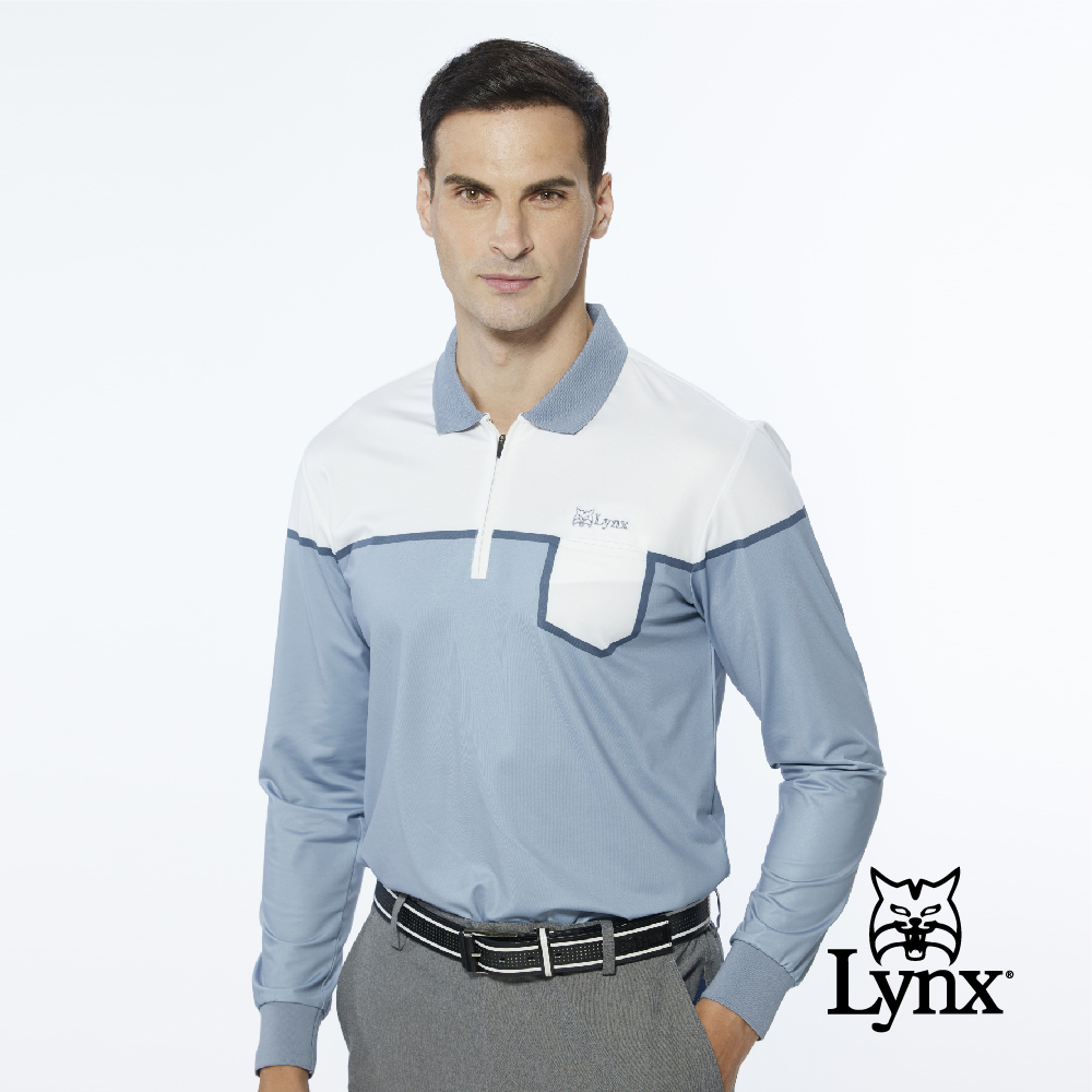 【Lynx Golf】男款合身版內刷毛遠紅外線保暖造型胸袋款長袖立領POLO衫(二色)