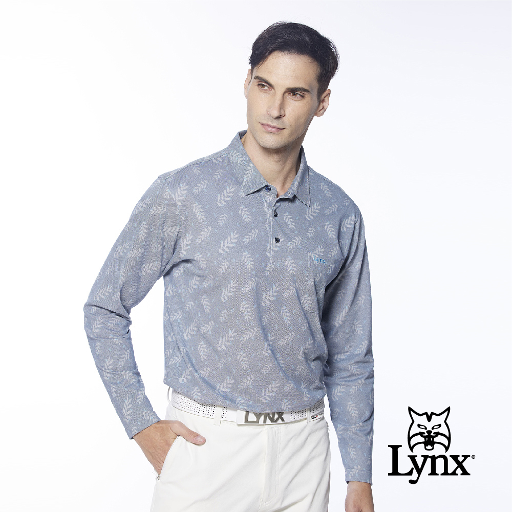 【Lynx Golf】男款吸排抗UV樹葉幸運草圖樣胸袋款長袖POLO衫/高爾夫球衫(二色)