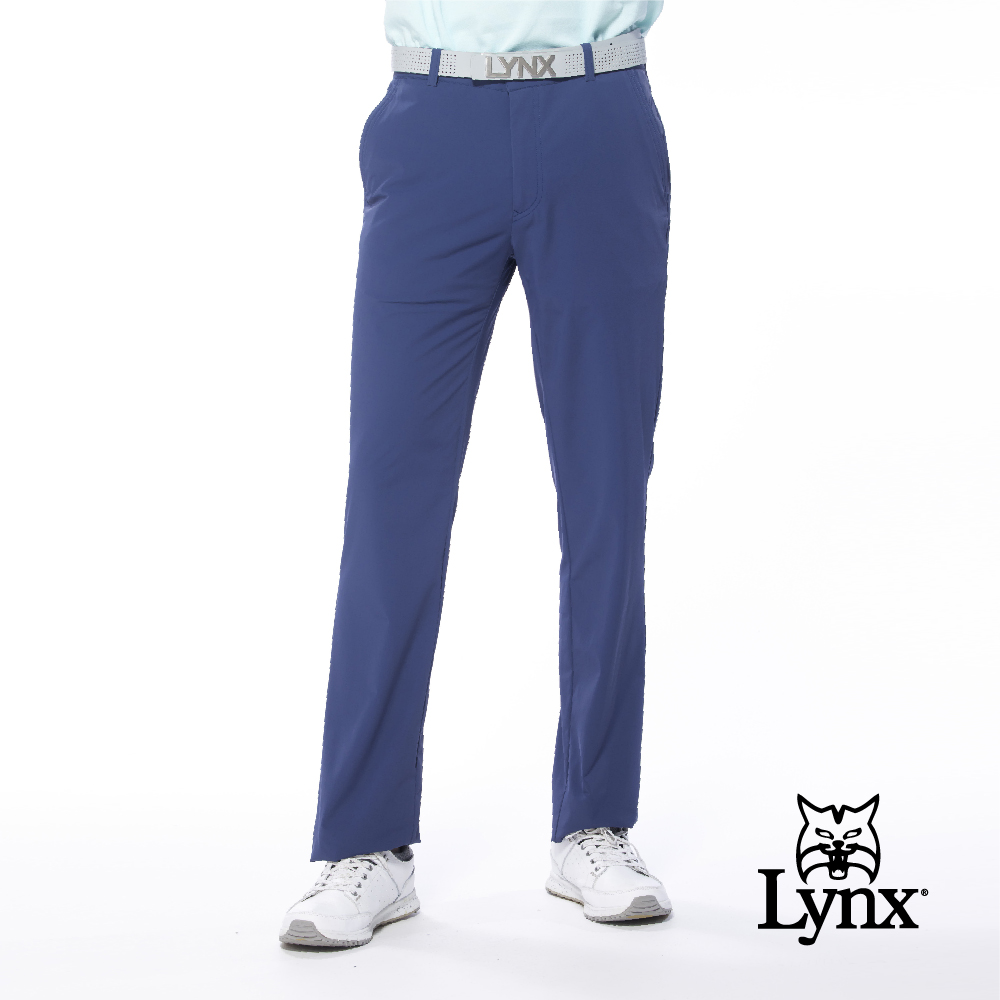 【Lynx Golf】男款吸濕排汗易溶紗材質後口袋袋蓋設計平口休閒長褲(二色)