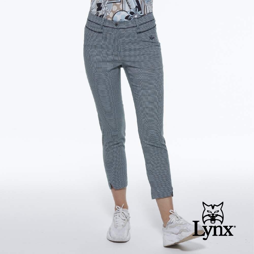 【Lynx Golf】女款日本進口布料千鳥紋保暖舒適出芽設計窄管休閒八分褲(二色)