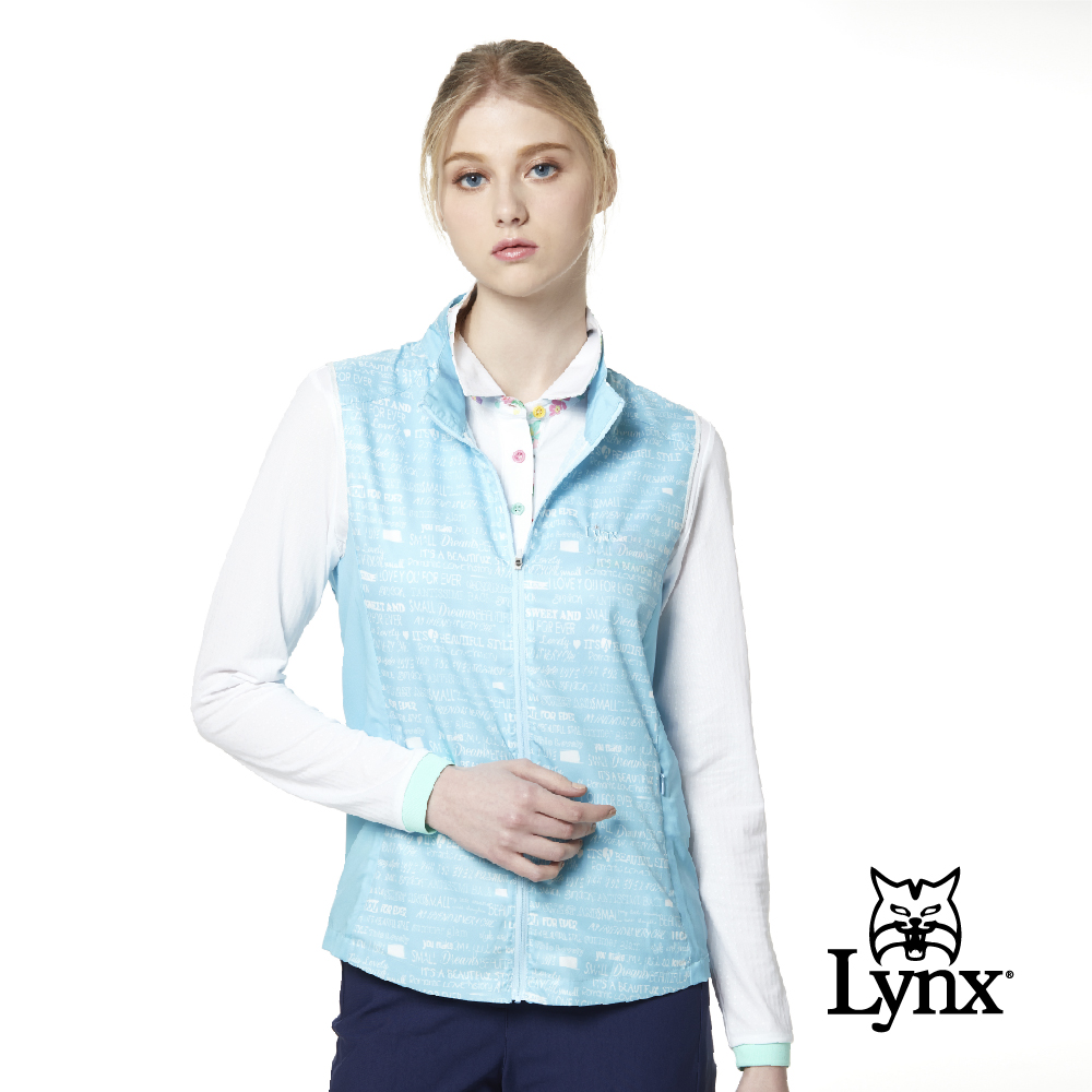 【Lynx Golf】女款輕潑水後背透氣設計文字印花無袖背心(二色)