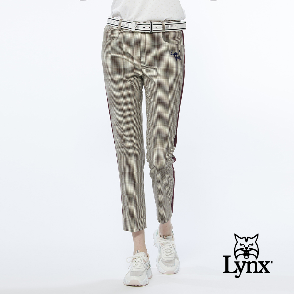 【Lynx Golf】女款經典百搭格紋側邊配布褲耳D型環設計窄管九分褲(二色)