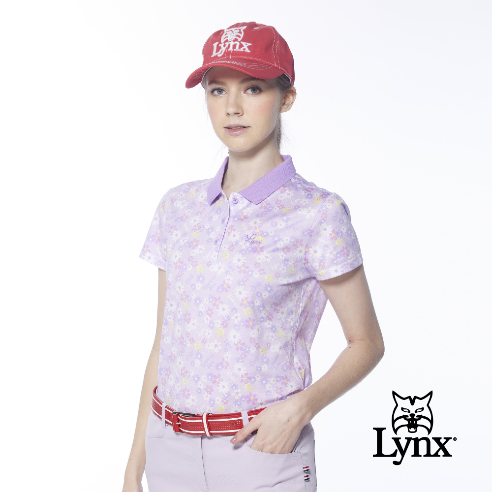 【Lynx Golf】女款純棉雙絲光滿版小碎花花布短袖POLO衫/高爾夫球衫(二色)