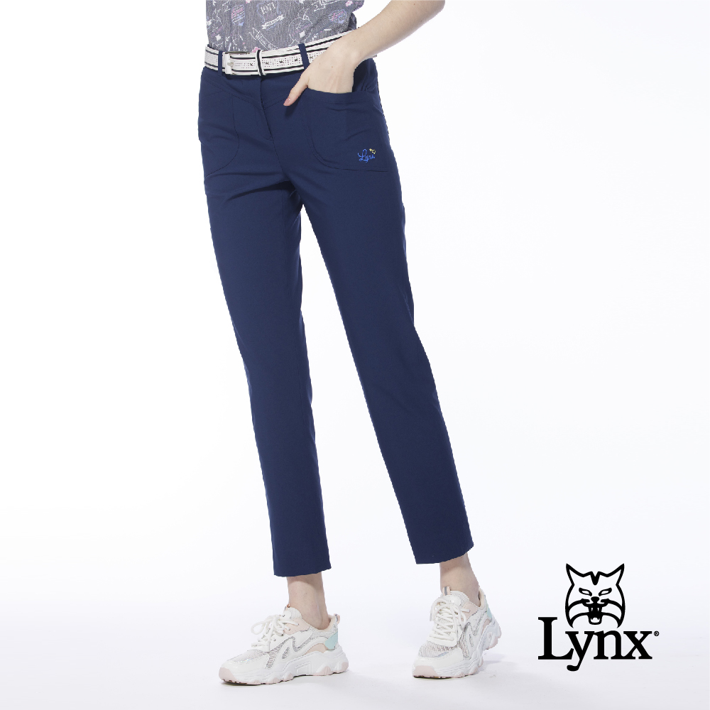 【Lynx Golf】女款吸濕排汗環保透氣易溶紗後袋格紋布窄管九分褲(二色)