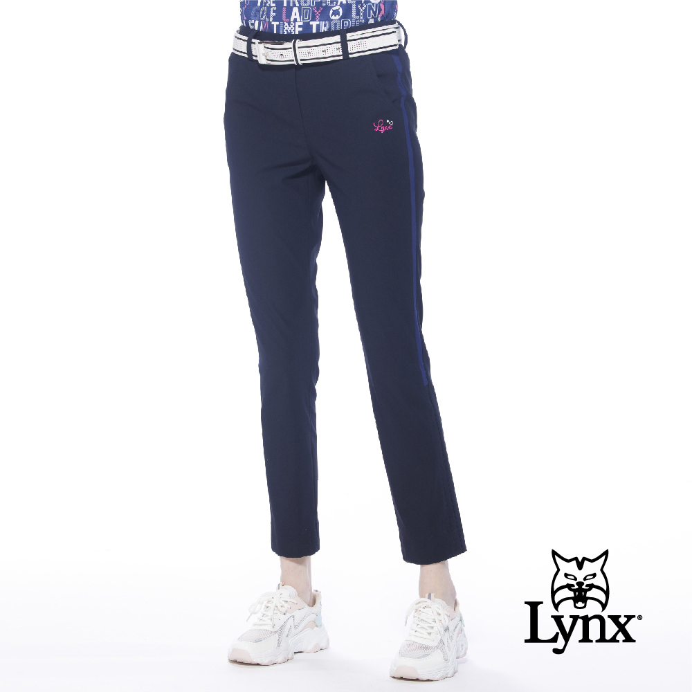 【Lynx Golf】女款日本進口布料涼感彈性兩側特殊剪裁設計窄管九分褲(二色)