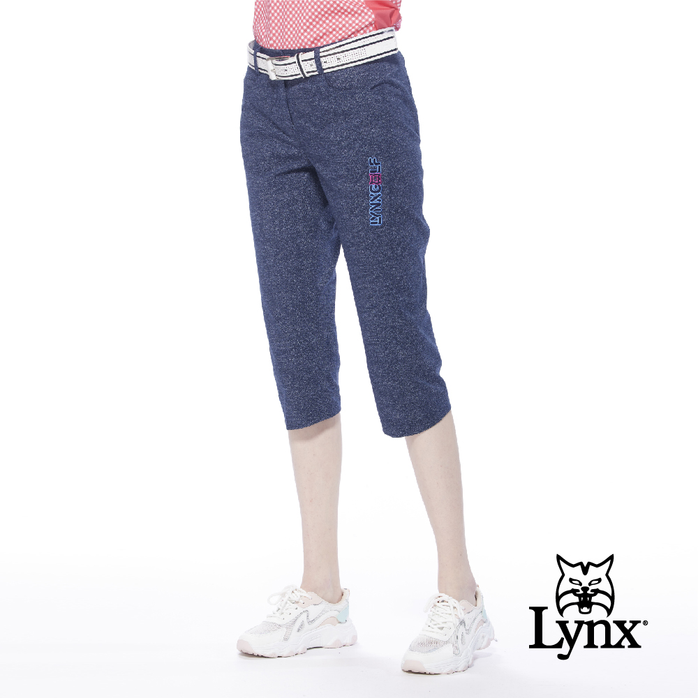 【Lynx Golf】女款日本進口布料易溶紗材質涼爽透氣Lynx Golf繡花窄管七分褲(二色)