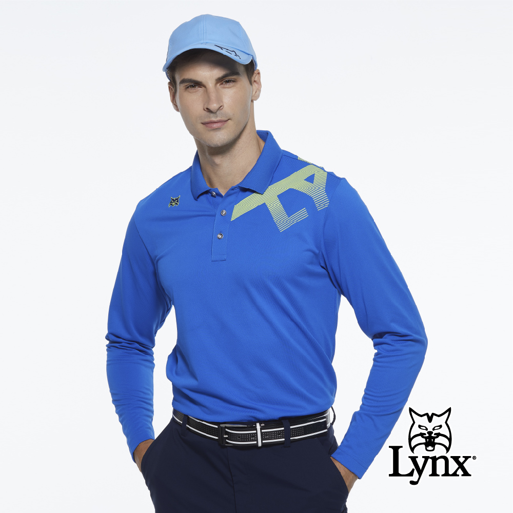 【Lynx Golf】男款吸濕排汗Lynx字樣山貓繡花長袖POLO衫(二色)