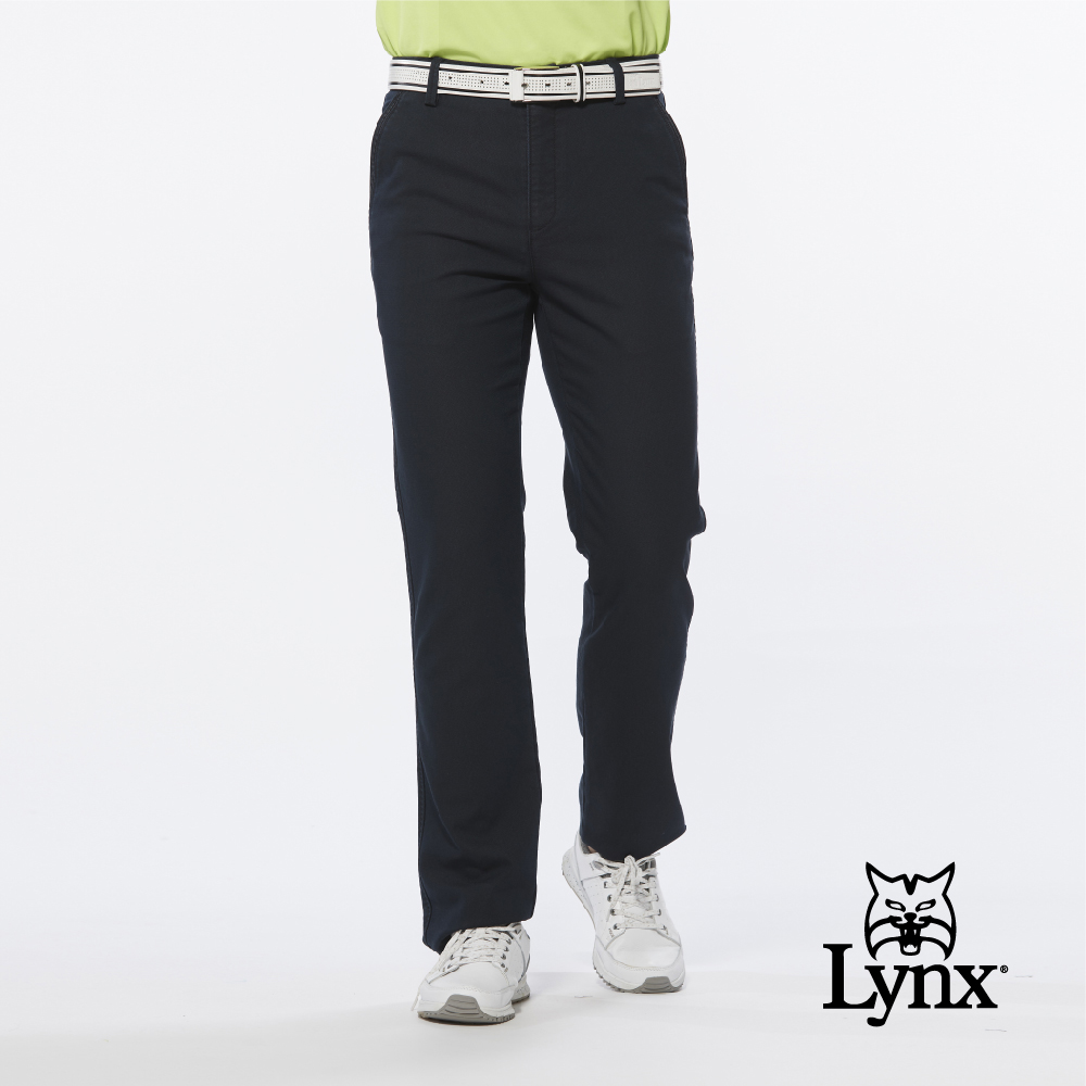 【Lynx Golf】男款彈性舒適天絲棉後袋蓋設計素面基本款平口休閒長褲(二色)