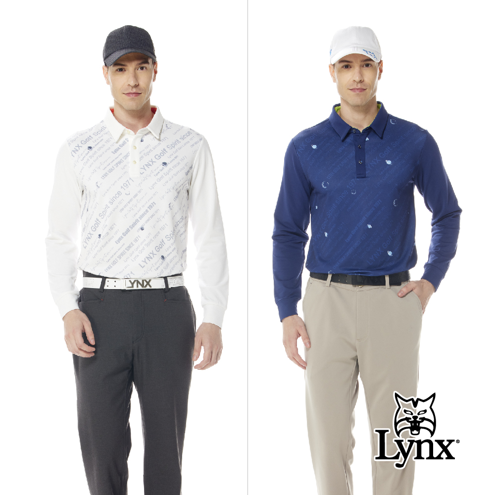 【Lynx Golf】男款合身版保暖舒適內刷毛材質星球Lynx字樣印花夾標長袖POLO衫(二色)