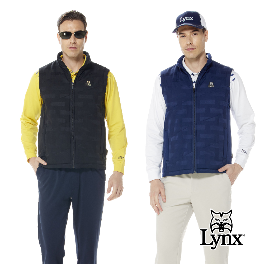 【Lynx Golf】男款防風防潑水保暖刷毛內裡緹織配布剪裁3M反光印花無袖背心(二色)
