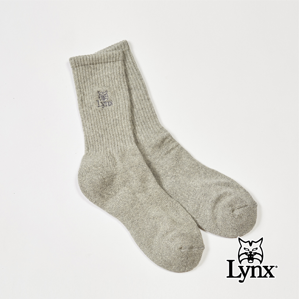 【Lynx Golf】男款Lyn山貓Logo精美繡花中筒襪三入組-灰色
