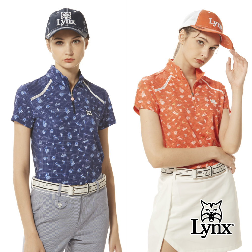 【Lynx Golf】女款吸汗速乾合身版娛樂小物透氣織帶造型立領POLO衫/高爾夫球衫(二色)