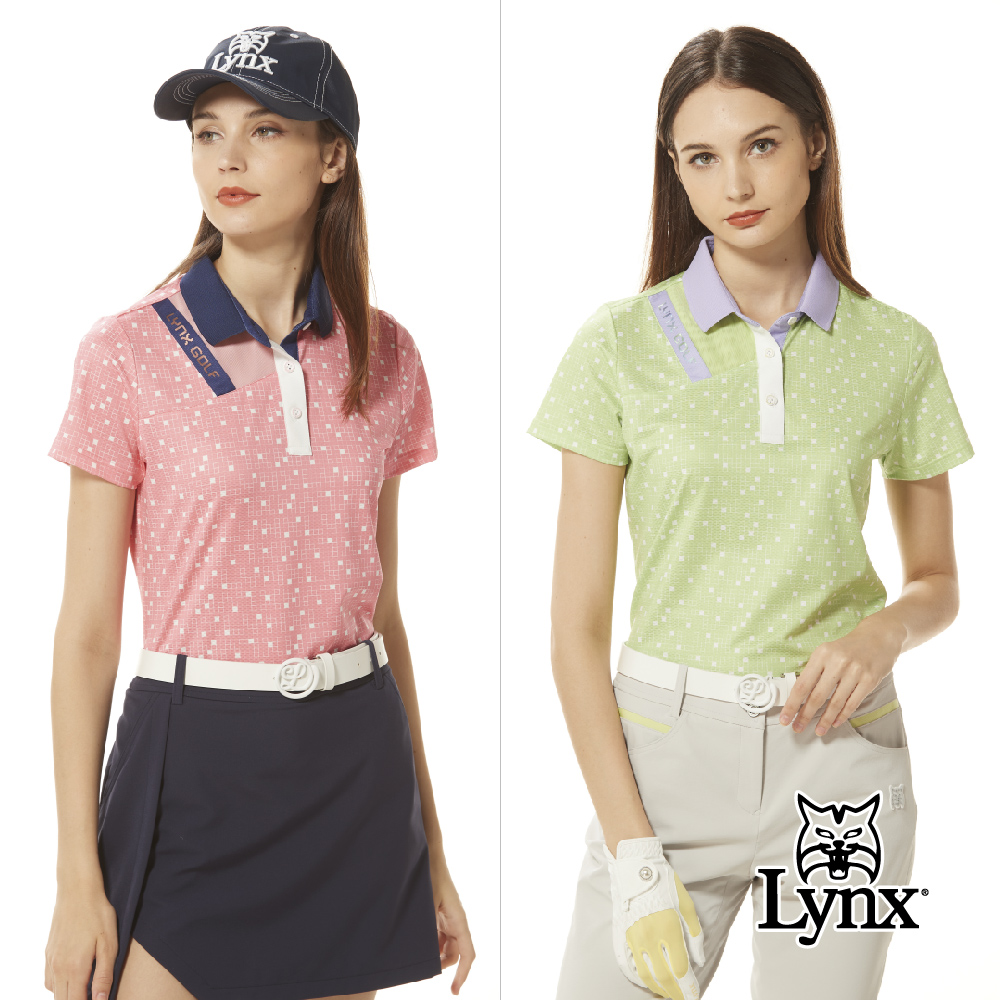 【Lynx Golf】女款吸汗速乾合身版水波紋組織右胸造型配布反光印設計POLO衫/高爾夫球衫(二色)