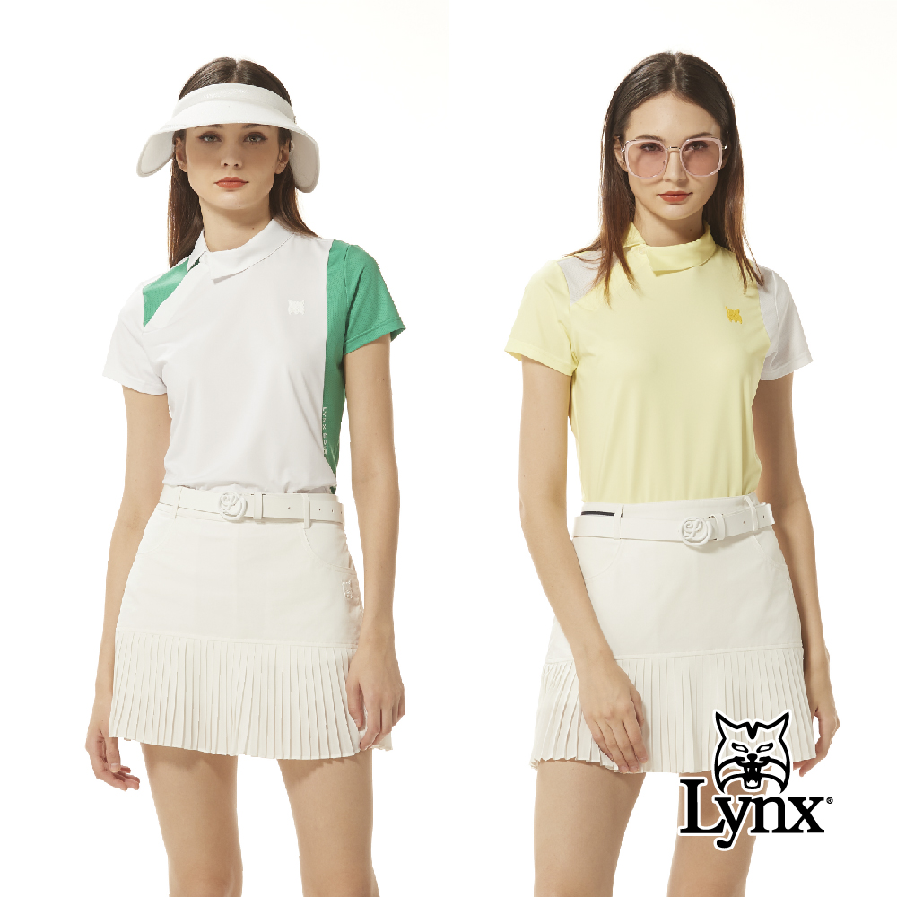 【Lynx Golf】首爾高桿風格！女款合身版吸溼排汗側邊配布剪裁左肩織帶POLO衫/高爾夫球衫(二色)