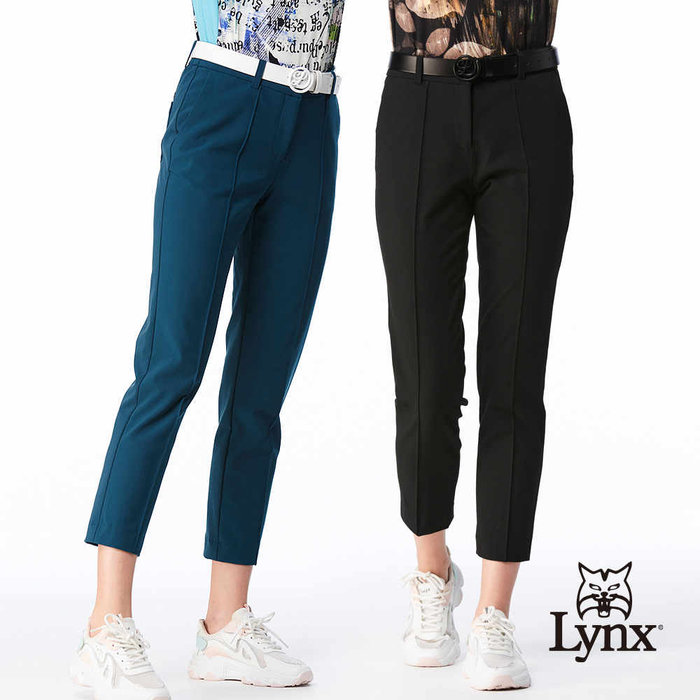 【Lynx Golf】女款彈性舒適日本進口布料西裝褲造型特殊車線設計窄管八分褲(二色)