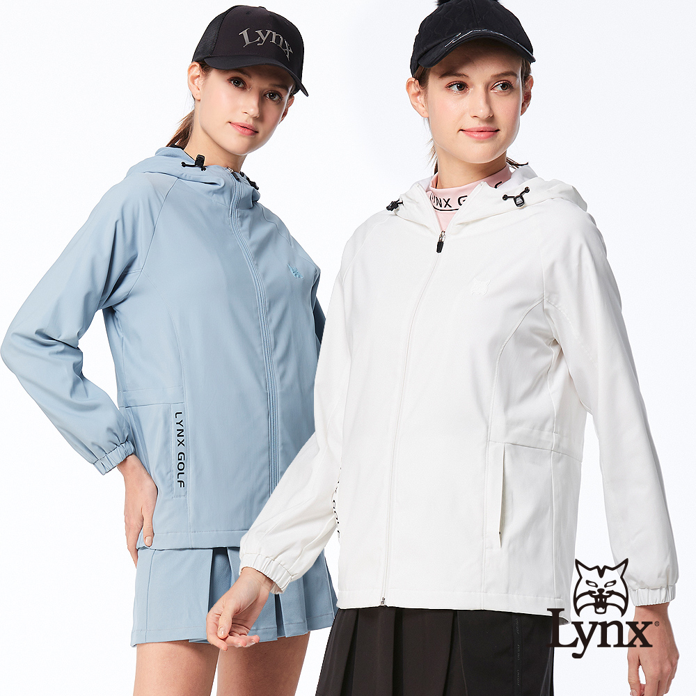 【Lynx Golf】首爾高桿風格!女款防潑水內刷毛彈性舒適腰圍可調整拉鍊口袋長袖不可拆式連帽外套(二色)