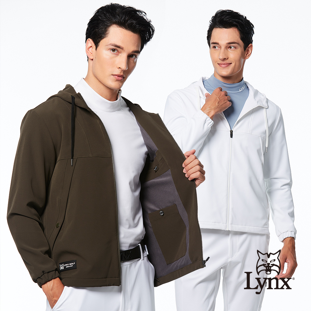 【Lynx Golf】首爾高桿風格!男款防風防潑水內刷毛保暖大口袋長袖不可拆式連帽外套(二色)