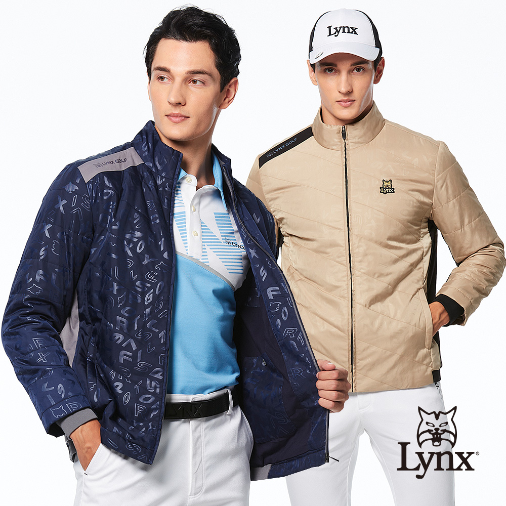 【Lynx Golf】男款防風防潑水鋪棉保暖壓光造型配布剪裁變色膠印設計長袖外套(二色)