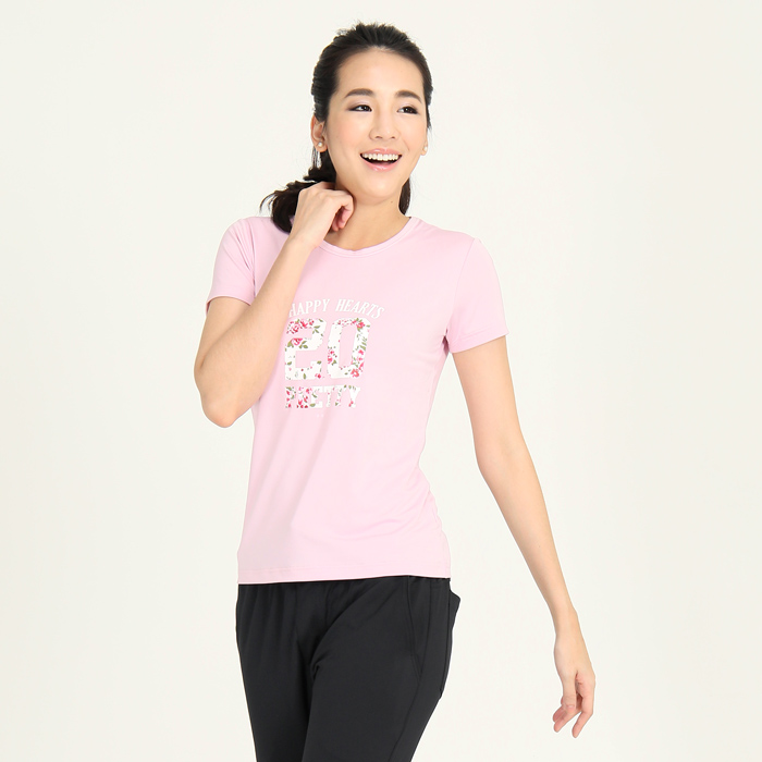 【ZMO】女抗UV彈力印花短袖T恤TS526 / 粉紅 / MIT台灣製造