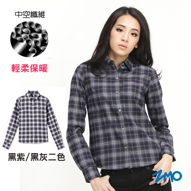 ZMO 女款格紋保暖長袖襯衫HG372-黑灰/黑紫二色