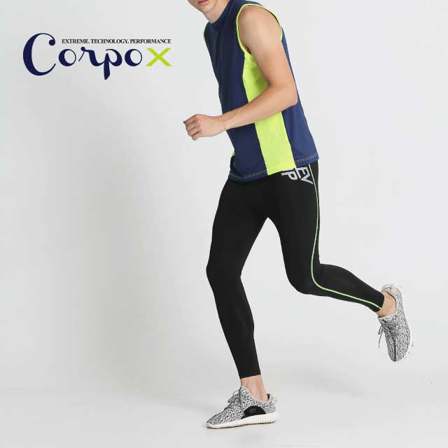 【Corpo X】男款加壓收腹型壓力褲-黑+螢綠