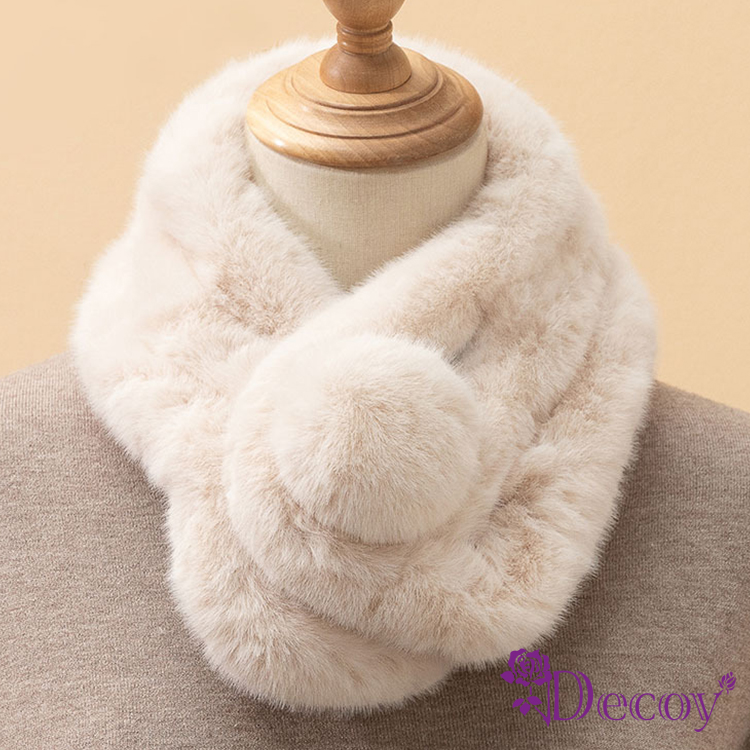 【Decoy】軟軟毛球＊保暖仿兔毛絨交叉脖圍圍巾/顏色可選