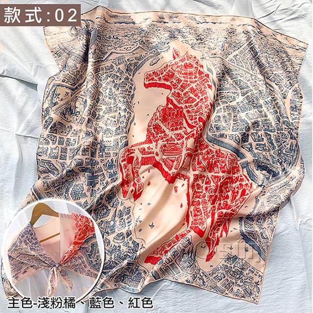 【Osun】韓版高檔送禮大方巾仿蠶絲綢緞質感絲巾印花披肩圍巾(款式:02，CE374)