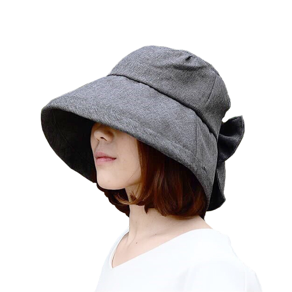 日本SHF 新一代丹寧風氣質蝴蝶結遮陽帽(鐵灰)