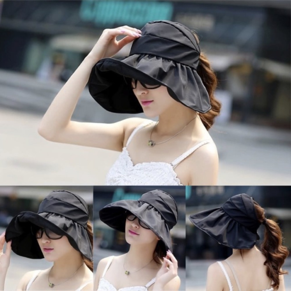 【89 zone】韓版時尚率性質感 大簷帽 沙灘帽 太陽帽 遮陽帽 空頂帽(黑)