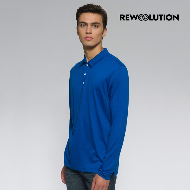【Rewoolution】男INDY 190g長袖Polo衫[寶藍 羊毛衣 登山必備 吸排|REJB2MC30155=
