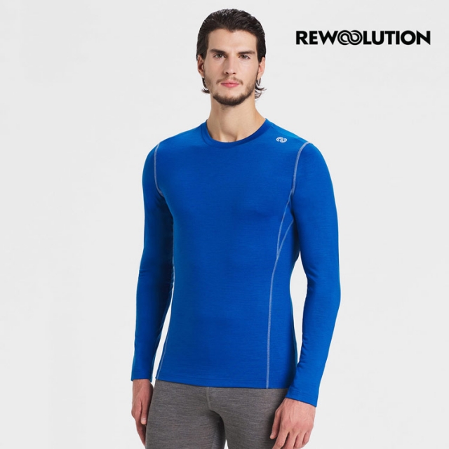 【Rewoolution】男EXPLORER 190g長袖T恤[寶藍 羊毛衣 登山必備 吸排| REJB2MC70455