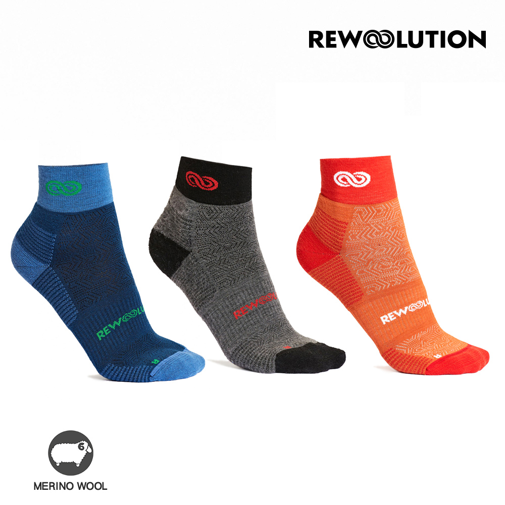【Rewoolution】RUN 輕量避震羊毛短襪(碳灰/藍色/橘橙) 抗菌 保暖 吸濕排汗 |REAB2NAB01